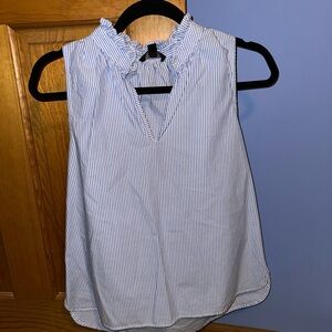 J. Crew White Ruffled Mandarin Collar Blouse